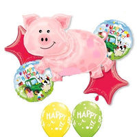 Farm Animals Pig Birthday Balloon Bouquet with Helium and Weight