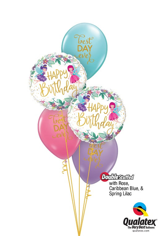 Fairy Best Day Ever Birthday Balloon Bouquet with Helium and Weight