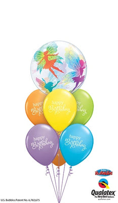 Fairy Bubble Happy Birthday Balloon Bouquet with Helium and Weight