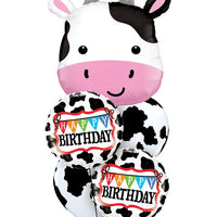 Farm Animals Holstein Cow Birthday Balloon Bouquet with Helium Weight