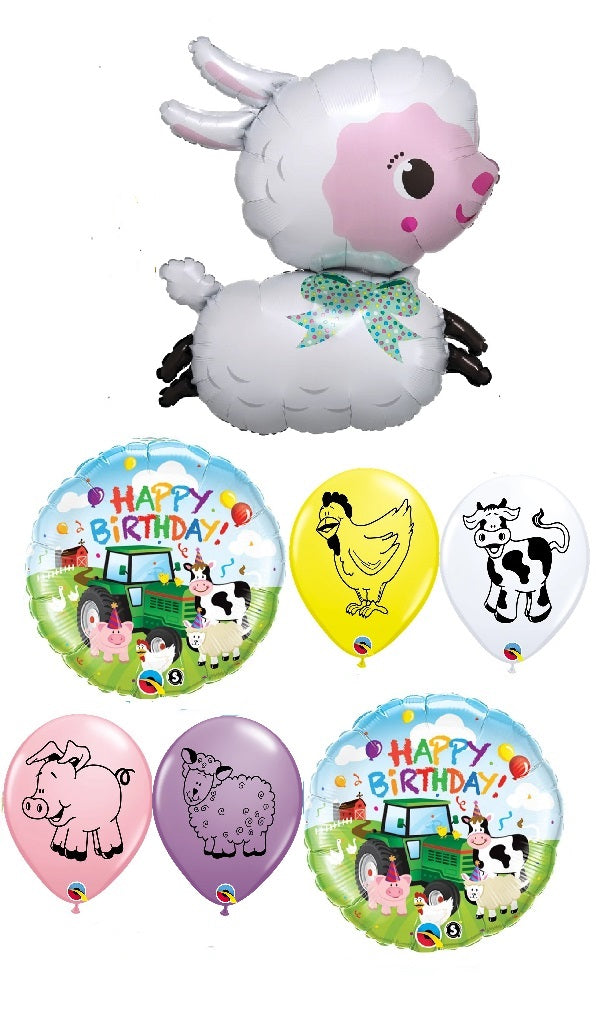 Farm Animals Lamb Birthday Balloon Bouquet with Helium and Weight