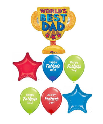 Fathers Day Worlds Best Dad Trophy Balloons Bouquet