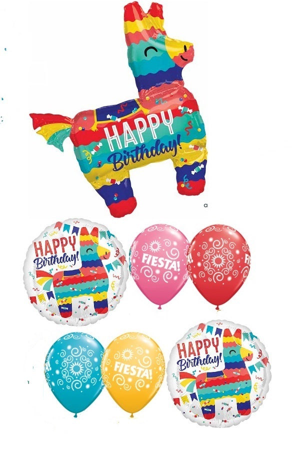 Fiesta Pinata Birthday Balloon Bouquet with Helium Weight