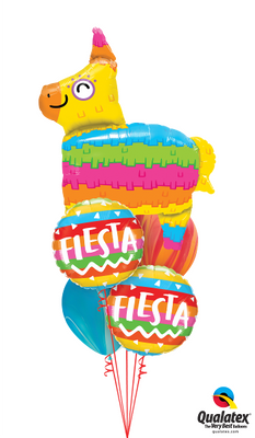 Fiesta Pinata Burro Rainbow Balloon Bouquet with Helium Weight