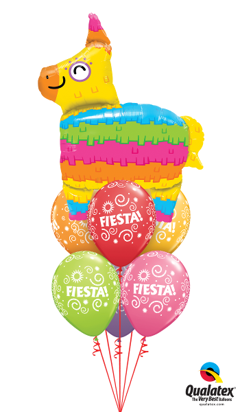 Fiesta Pinata Rainbow Balloon Bouquet with Helium Weight
