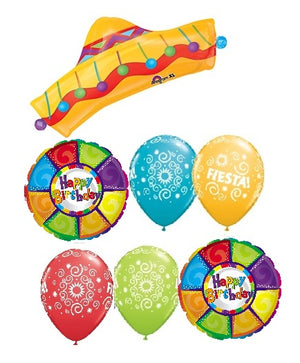 Fiesta Sombrero Birthday Balloon Bouquet with Helium Weight