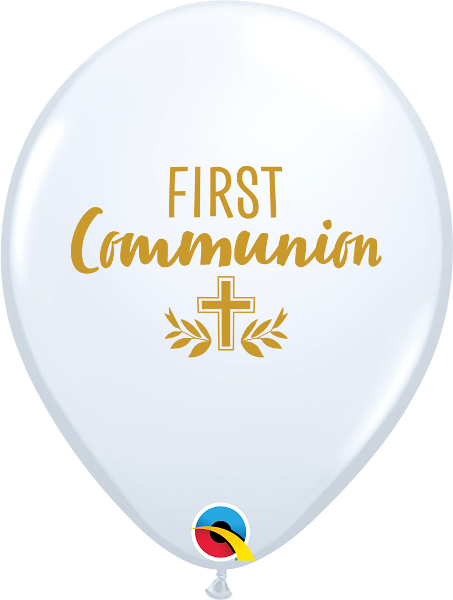 11 inch First Communion Cross White Balloons with Helium and Hi Float