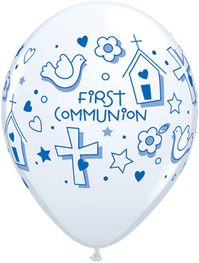 11 inch First Communion Symbols Boy Balloons with Helium and Hi Float