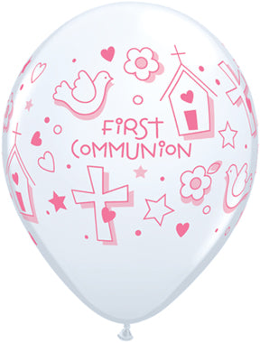 11 inch First Communion Symbols Girl Balloons with Helium and Hi Float