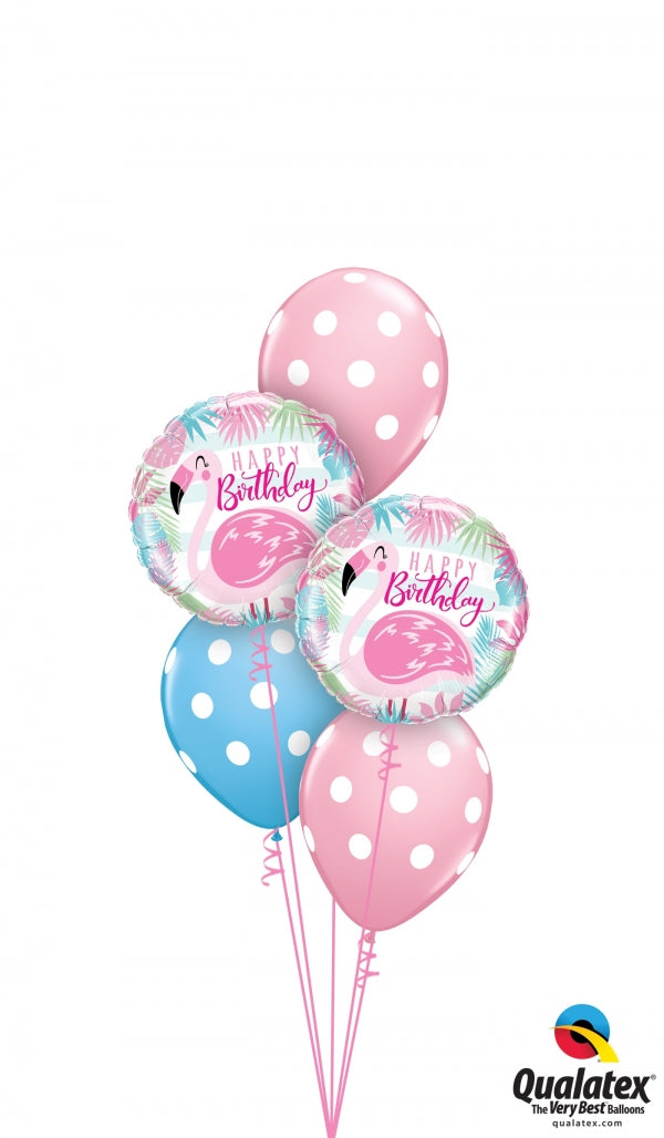 Pink Flamingo Polka Dots Birthday Balloon Bouquet