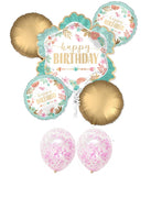 Boho Flowers Birthday Confetti Balloon Bouquet with Helium Weight