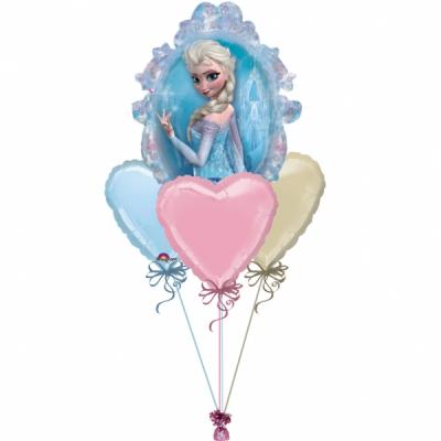 Frozen Disney Elsa Hearts Balloon Bouquet with Helium and Weight
