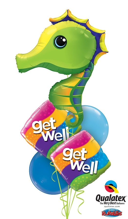 Get Well Seahorse Balloon Bouquet with Helium and Weight