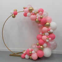 Garland Balloon Arch Pink Confetti White Rose Chrome Gold Balloons
