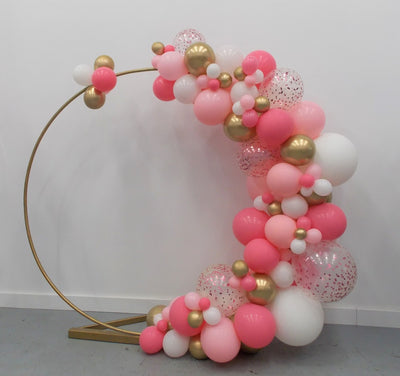 Garland Balloon Arch Pink Confetti White Rose Chrome Gold Balloons