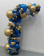 Garland Balloon Arch Chrome Gold Blues and Clear Gold Stars