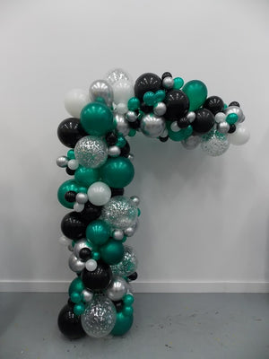 Garland Balloon Arch Emerald Green Chrome Silver Confetti Black