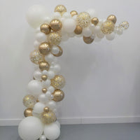 Organic Garland Balloon Arch White Chrome Gold Confetti