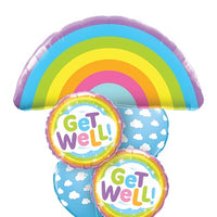 Get Well Radiant Rainbow Cloud Balloon Bouquet with Helium and Weight