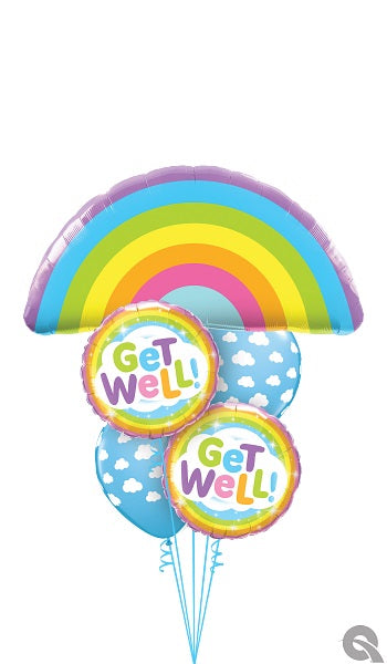 Get Well Radiant Rainbow Cloud Balloon Bouquet with Helium and Weight