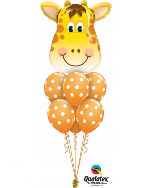 Jungle Animals Giraffe Orange Polka Dots Balloon Bouquet