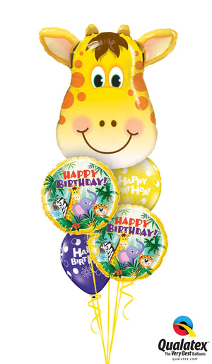Jungle Animals Giraffe Happy Birthday Balloon Bouquet Helium Weight