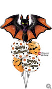 Glitzy Glam Bat Happy Halloween Balloon Bouquet with Helium Weight