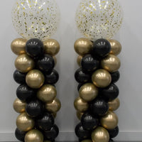 Confetti Gold Chrome and Black Balloons Columns
