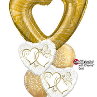 Open Heart Marble Gold Balloon Bouquet with Helium and Weight