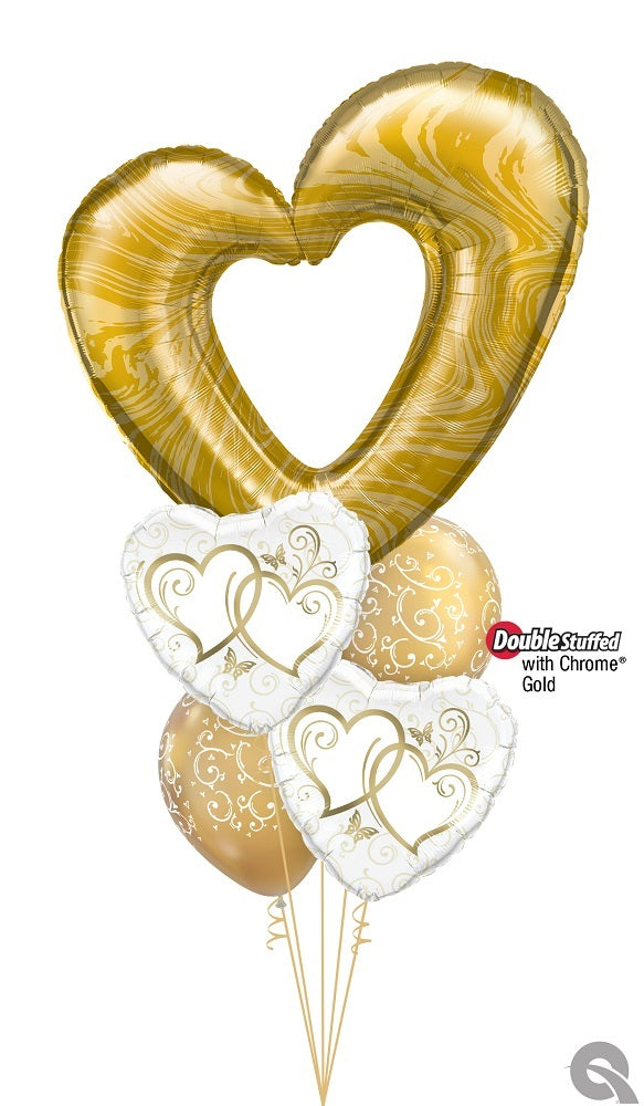 Open Heart Marble Gold Balloon Bouquet with Helium and Weight