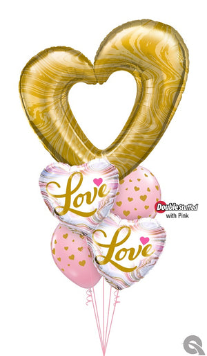 Open Heart Marble Gold Love Balloon Bouquet with Helium and Weight