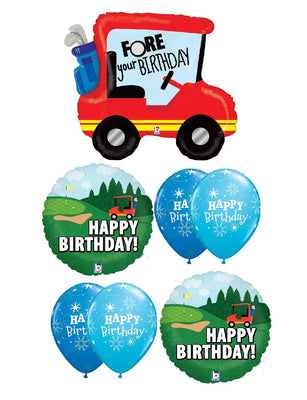 Golf Cart Fore Your Birthday Balloon Bouquet with Helium and Weight