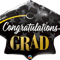 Graduation Grad Cap Congratulation Foil Balloon with Helium and Weight