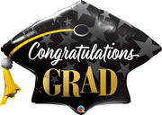 Graduation Grad Cap Congratulation Foil Balloon with Helium and Weight