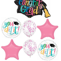 Graduation Grad Cap Confetti Balloon Bouquet with Helium and Weight