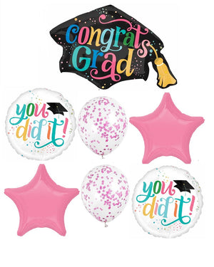 Graduation Grad Cap Confetti Balloon Bouquet with Helium and Weight