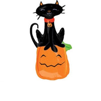 Halloween Black Cat Pumpkin Foil Balloon with Helium and Weight