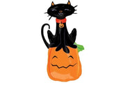 Halloween Black Cat Pumpkin Foil Balloon with Helium and Weight