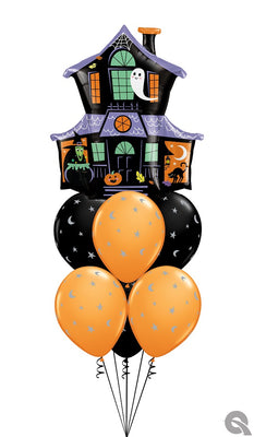 Halloween Haunted House Crescent Moon and Stars Balloons Bouquet