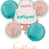 Happy Birthday Cake Candles Confetti Balloon Bouquet