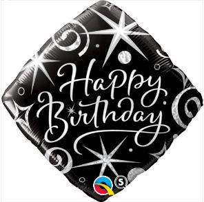 18 inch Elegant Happy Birthday Black Diamond Balloon with Helium
