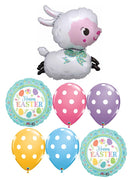 Happy Easter Lamb Polka Dots Balloon Bouquet with Helium and Weight