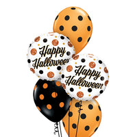 Happy Halloween Sparkly Dots Orange Black Polka Dots Balloons Bouquet