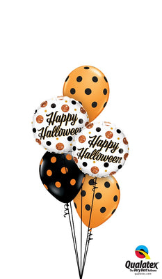 Happy Halloween Sparkly Dots Orange Black Polka Dots Balloons Bouquet