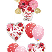 Happy Valentines Day Painted Flowers Balloons Bouquet