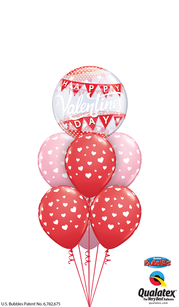 Happy Valentines Day Banner Bubble Hearts Balloon Bouquet