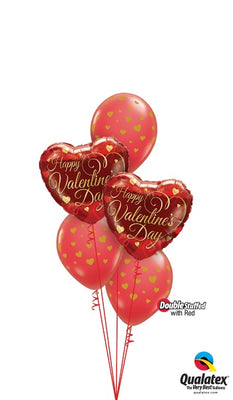 Happy Valentines Day Classic Gold Hearts Balloon Bouquet