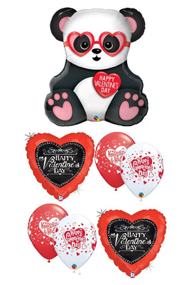 Valentines Day Panda Bear Balloon Bouquet with Helium and Weight