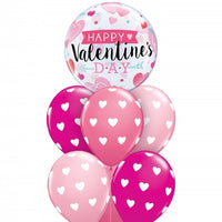 Valentines Day Pink Bubble Heart Balloons Bouquet with Helium Weight