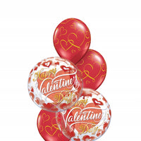Happy Valentines Day Red and Gold Hearts Balloon Bouquet